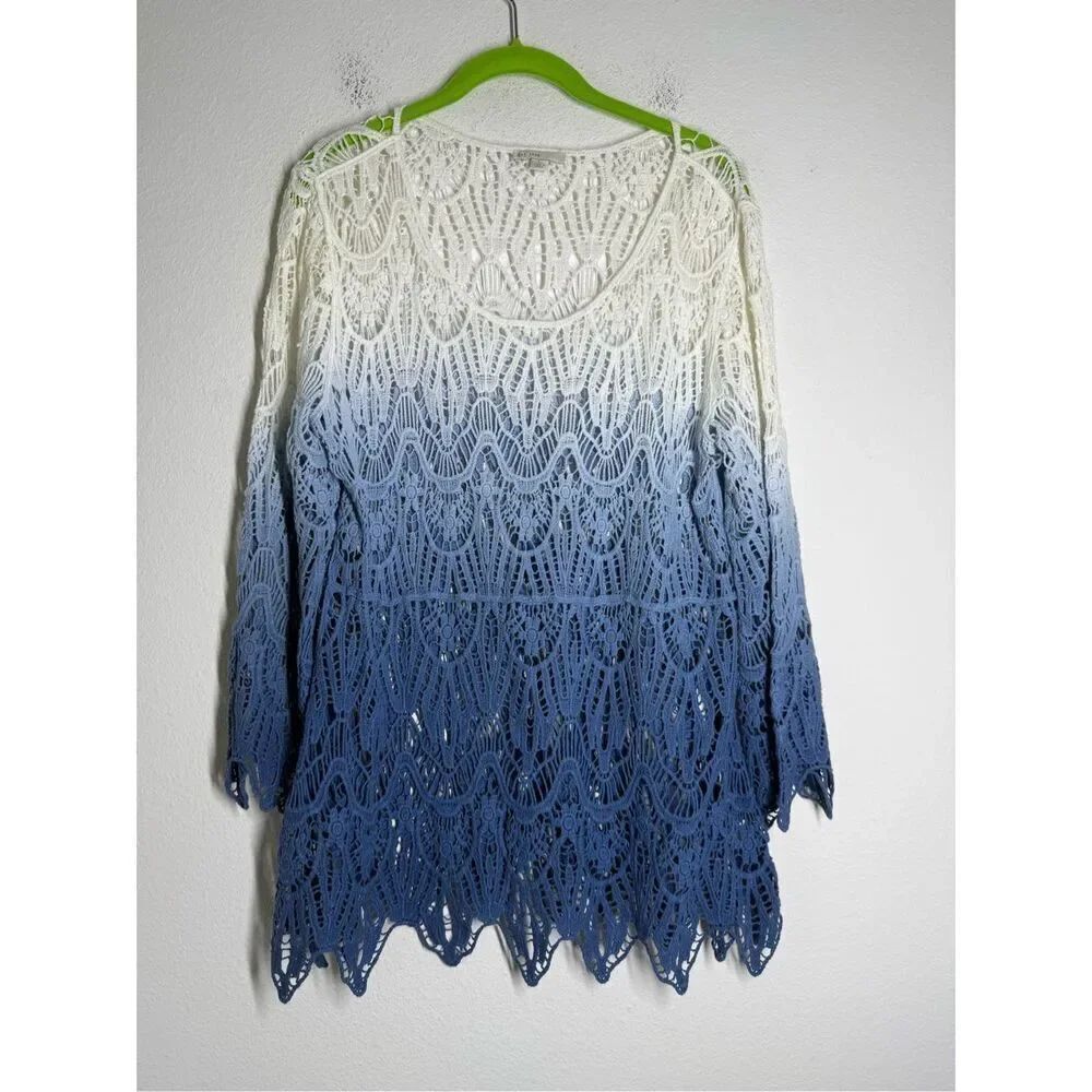 Est. 1946 Women’s Bohemian White Blue Ombr Cotton Crochet Top Size L